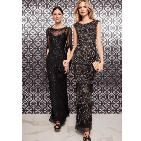 Adrianna Papell Black Sequin Long Slit Sleeves Gown - Size 2 - Picture 3 of 16